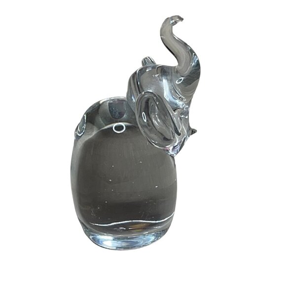 Vintage Clear Glass Elephant Paperweight Figurine Trunk Up - Picture 4 of 7